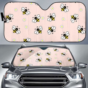 Cute Bee Flower Pattern Pink Background Car Auto Sun Shades 460402 - YourCarButBetter