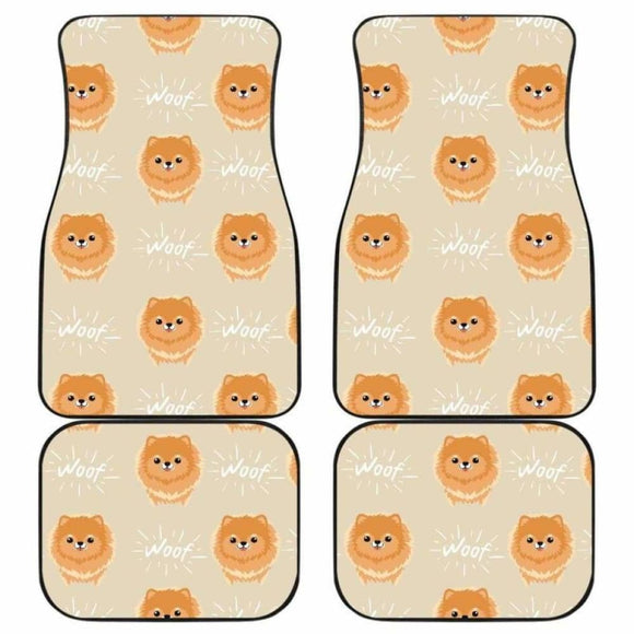 Cute Brown Pomeranian Puppy Front And Back Car Mats 195016 - YourCarButBetter