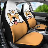 Cute Dog Corgi Royal Crown Premium Car Seat Covers 211205 - YourCarButBetter