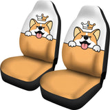 Cute Dog Corgi Royal Crown Premium Car Seat Covers 211205 - YourCarButBetter