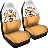 Cute Dog Corgi Royal Crown Premium Car Seat Covers 211205 - YourCarButBetter