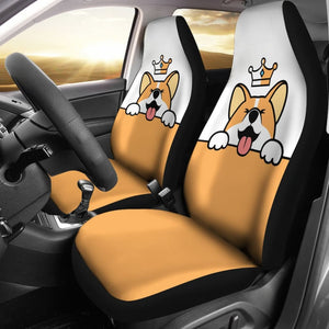 Cute Dog Corgi Royal Crown Premium Car Seat Covers 211205 - YourCarButBetter