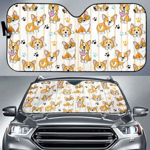 Cute Dog Corgi Striped Background Pattern Car Auto Sun Shades 085424 - YourCarButBetter