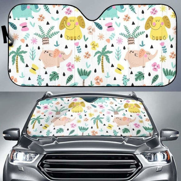 Cute Elephants Palm Tree Flower Butterfly Pattern Car Auto Sun Shades 172609 - YourCarButBetter