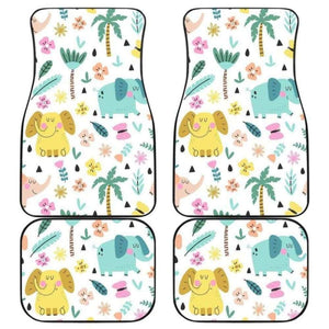 Cute Elephants Palm Tree Flower Butterfly Pattern Front And Back Car Mats 202905 - YourCarButBetter