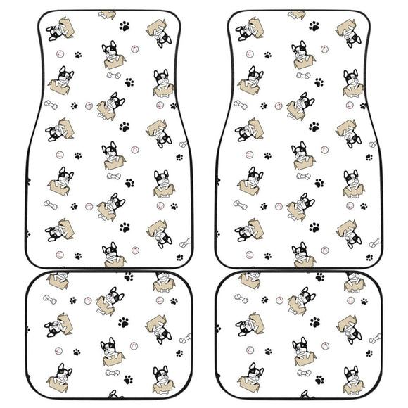 Cute French Bulldog Dog Print On White Car Floor Mats 210602 - YourCarButBetter