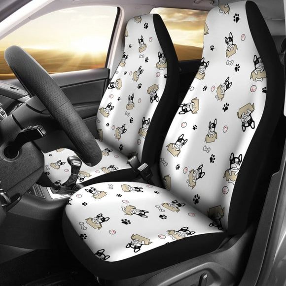 Cute French Bulldog Dog Print On White Car Seat Covers 210602 - YourCarButBetter