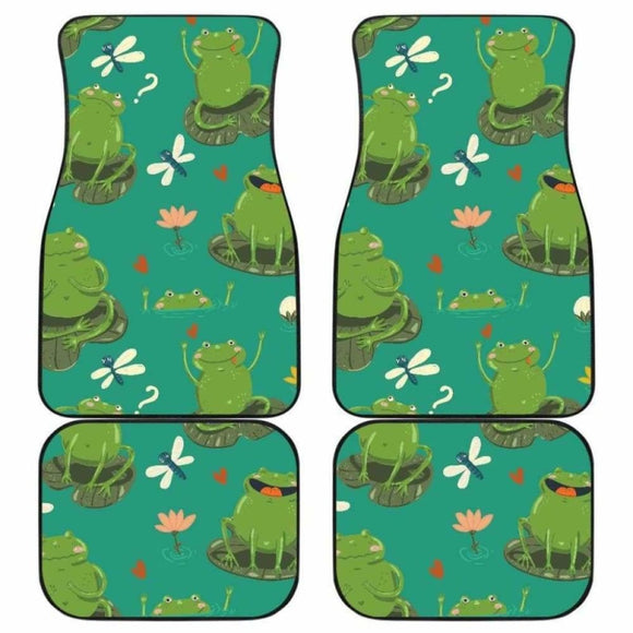 Cute Frog Dragonfly Design Pattern Front And Back Car Mats 135711 - YourCarButBetter
