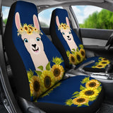 Cute Funny Llama With Sunflower Floral Car Seat Covers 212403 - YourCarButBetter