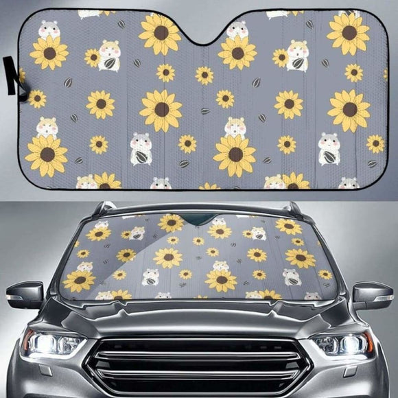 Cute Hamster Sunflower Pattern Background Car Auto Sun Shades 172609 - YourCarButBetter