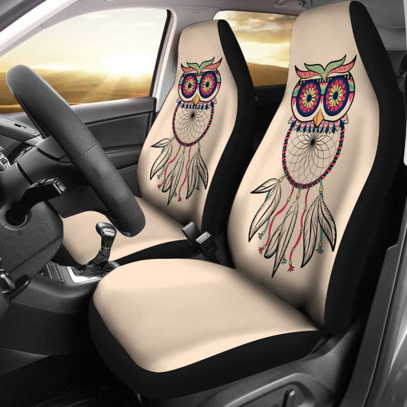 Cute Native American Owl Dreamcatcher Pink Themed Car Seat Covers 210301 - YourCarButBetter