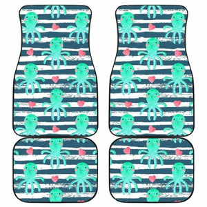 Cute Octopuses Heart Striped Background Front And Back Car Mats 174914 - YourCarButBetter