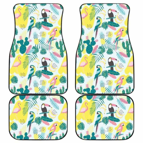 Cute Parrot Toucan Flamingo Cactus Exotic Leaves Pattern Front And Back Car Mats 102802 - YourCarButBetter