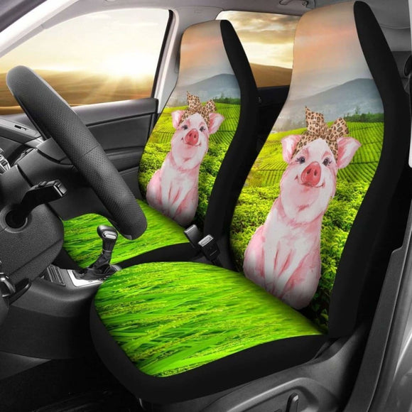 Cute Pig With Red Polka Dot Headbands Car Seat Covers 03 221205 - YourCarButBetter