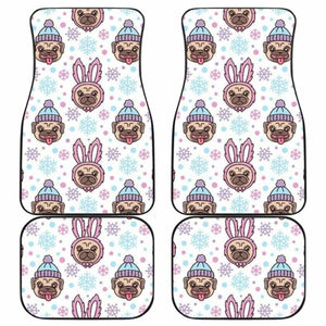 Cute Pug Hat Rabbit Costume Pattern Front And Back Car Mats 102918 - YourCarButBetter