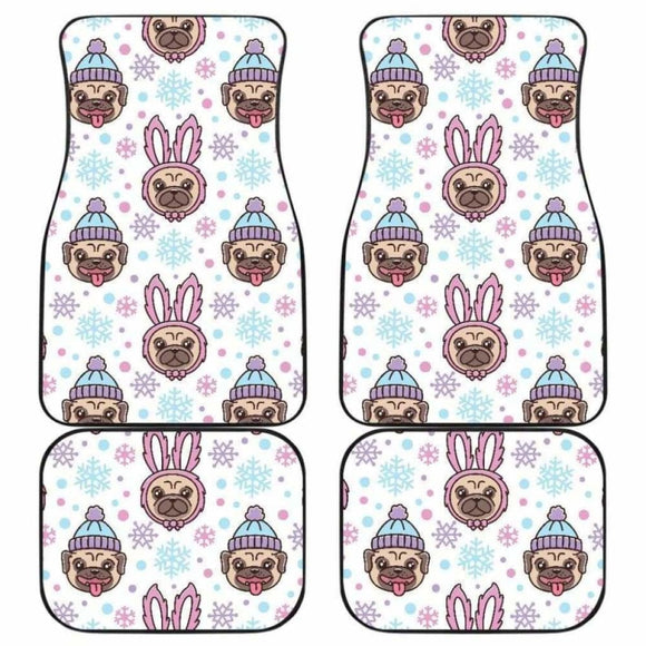 Cute Pug Hat Rabbit Costume Pattern Front And Back Car Mats 102918 - YourCarButBetter