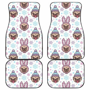 Cute Pug Hat Rabbit Costume Pattern Front And Back Car Mats 181703 - YourCarButBetter