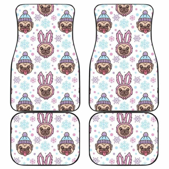 Cute Pug Hat Rabbit Costume Pattern Front And Back Car Mats 181703 - YourCarButBetter