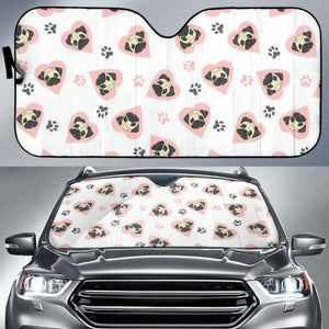 Cute Pugs Pink Heart Paw Pattern Car Auto Sun Shades 172609 - YourCarButBetter