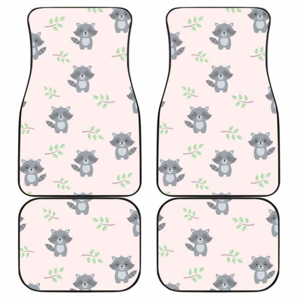 Cute Raccoons Leaves Pattern Front And Back Car Mats 154813 - YourCarButBetter