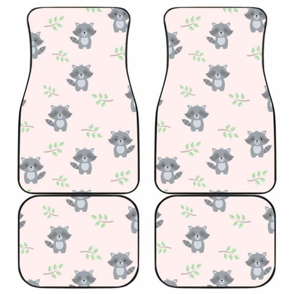 Cute Raccoons Leaves Pattern Front And Back Car Mats 174510 - YourCarButBetter