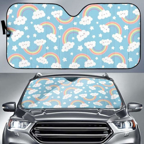 Cute Rainbow Clound Star Pattern Blue Background Car Auto Sun Shades 550317 - YourCarButBetter