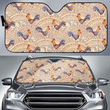 Cute Rooster Chicken Cock Floral Ornament Background Car Auto Sun Shades 085424 - YourCarButBetter