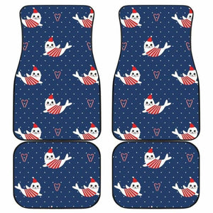 Cute Sea Lion Seal Christmas Hat Candy Cane Heart Pattern Front And Back Car Mats 174914 - YourCarButBetter