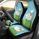 Cute Sheep With Grass And Flower Car Seat Covers 212101 - YourCarButBetter