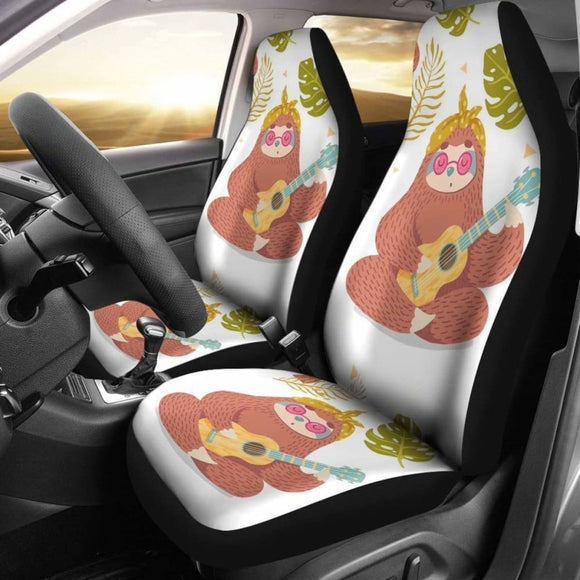 Cute Sloth Playing Guitar Car Seat Covers 144902 - YourCarButBetter