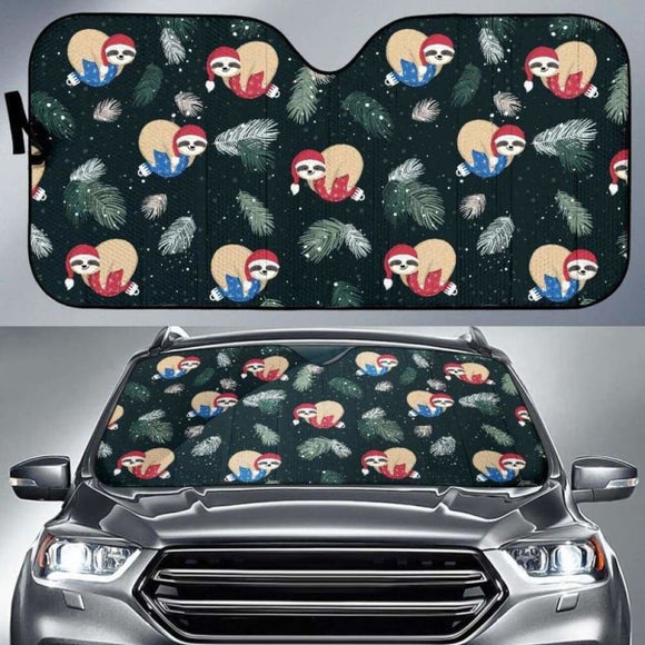 Cute Sloths Sleeping Christmas Ball Santa Hat Pattern Car Auto Sun Shades 172609 - YourCarButBetter