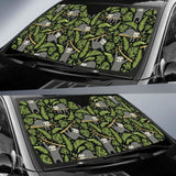 Cute Sloths Tropical Palm Leaves Black Background Car Auto Sun Shades 172609 - YourCarButBetter