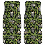 Cute Sloths Tropical Palm Leaves Black Background Front And Back Car Mats 144902 - YourCarButBetter