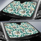 Cute Sloths Tropical Palm Leaves White Background Car Auto Sun Shades 172609 - YourCarButBetter