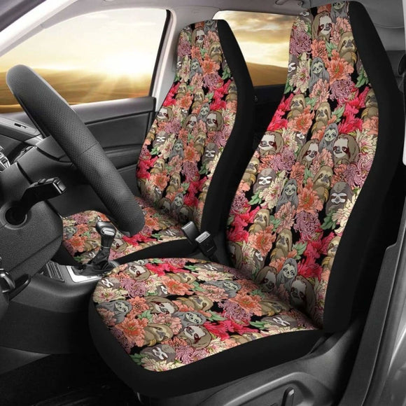 Cute Sloths With Flowers Sloth Car Seat Covers 144902 - YourCarButBetter