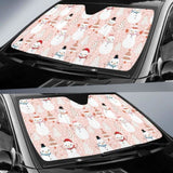 Cute Snowman Christmas Tree Snowpink Background Car Auto Sun Shades 172609 - YourCarButBetter