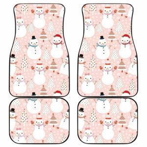 Cute Snowman Christmas Tree Snowpink Background Front And Back Car Mats 112608 - YourCarButBetter