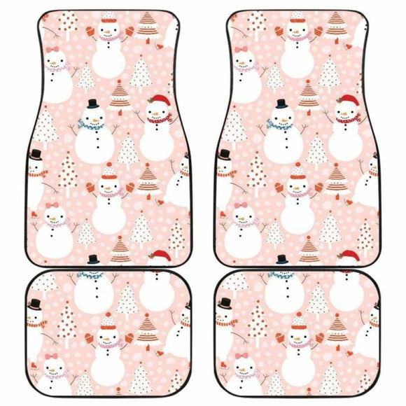 Cute Snowman Christmas Tree Snowpink Background Front And Back Car Mats 112608 - YourCarButBetter