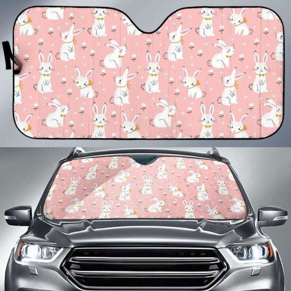 Cute White Rabbit Flower Pink Background Car Auto Sun Shades 085424 - YourCarButBetter