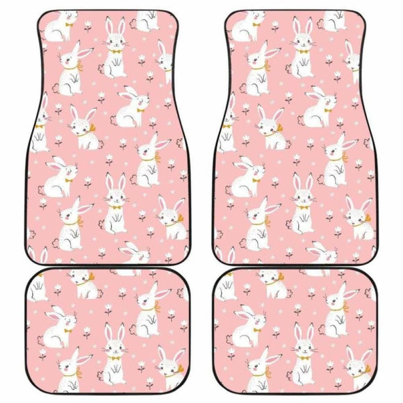 Cute White Rabbit Flower Pink Background Front And Back Car Mats 181703 - YourCarButBetter