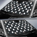 Cute White Rabbit Polka Dots Black Background Car Auto Sun Shades 172609 - YourCarButBetter