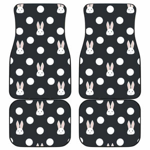 Cute White Rabbit Polka Dots Black Background Front And Back Car Mats 181703 - YourCarButBetter