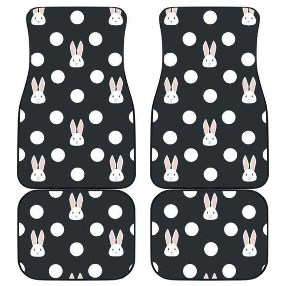 Cute White Rabbit Polka Dots Black Background Front And Back Car Mats 181703 - YourCarButBetter