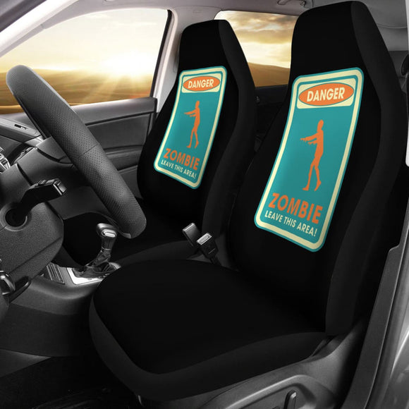 Danger Sign Zombie Leave This Area Car Seat Covers Custom 2 212903 - YourCarButBetter