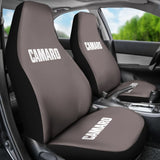 Dark Gray Camaro White Letter Car Seat Covers 211004 - YourCarButBetter