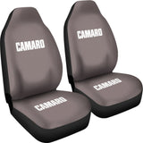 Dark Gray Camaro White Letter Car Seat Covers 211004 - YourCarButBetter
