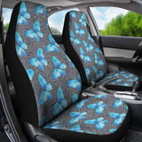 Dark Gray White Leaves Background With Blue Butterfly Car Seat Covers 171204 - YourCarButBetter