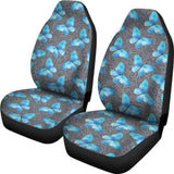 Dark Gray White Leaves Background With Blue Butterfly Car Seat Covers 171204 - YourCarButBetter