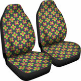Dark Green With Colorful Retro Flowers Car Seat Covers 105905 - YourCarButBetter