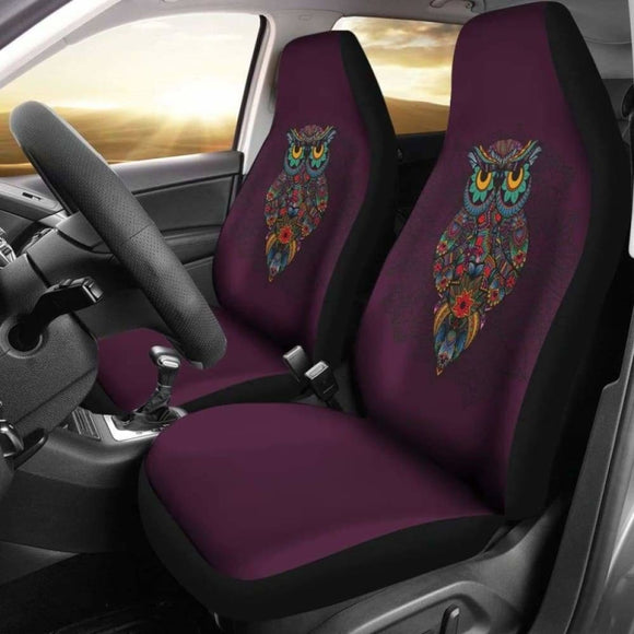 Dark Purple Ornate Owl Car Seat Covers 105905 - YourCarButBetter